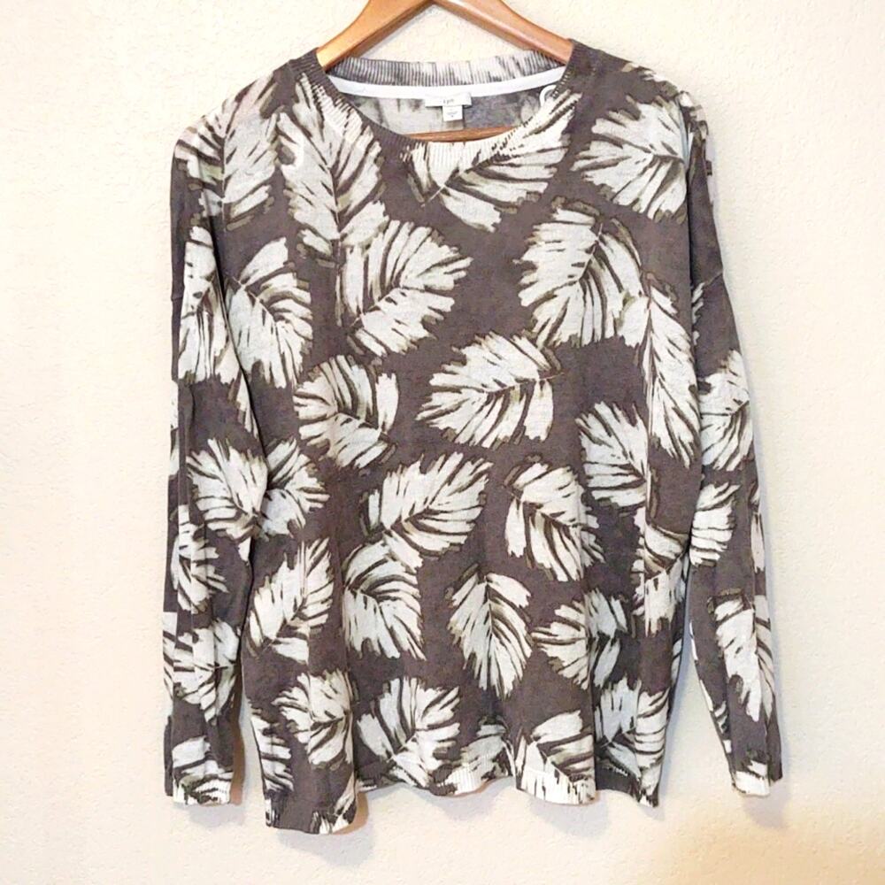 J. Jill gray palm print linen cotton blend sweater